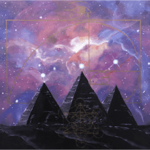 O'Rien Over Egypt's masterful painting captures the ethereal beauty of three pyramids suspended in the sky over Egypt.
