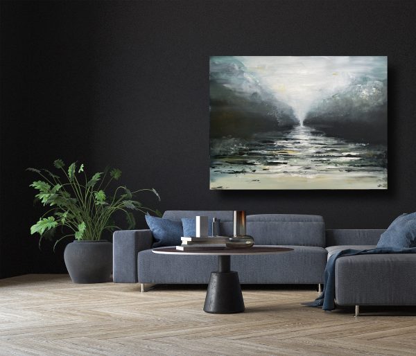 A painting of a river in a living room, A World of Fortune or a Sea of Troubles - SOLD.